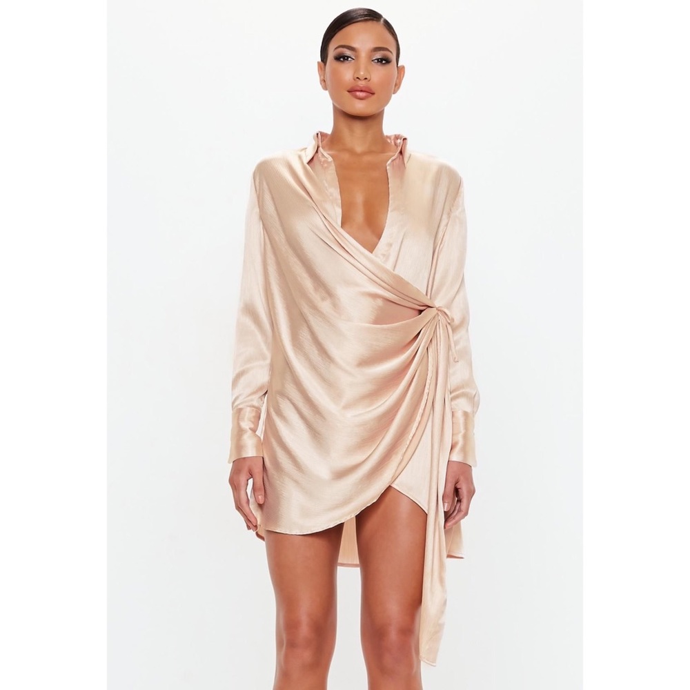 Peace + Love Gold Textured Satin Wrap Dress
